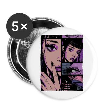 Mystic Cartoon Girl - Buttons large 2.2''/56 mm (5-pack) - white - Front