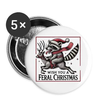 Merry Wild Christmas Raccoon Reindeer - Buttons large 2.2''/56 mm (5-pack) - white - Front