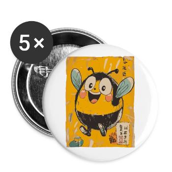 Abeille japonaise potelée joyeuse - Lot de 5 grands badges (56 mm) - blanc - Devant