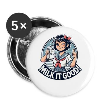 Daumen hoch, Japanisches Schulmädchen mit Milch - Buttons groß 56 mm (5er Pack) - Weiß - Vorne