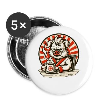 schlechte Laune Morgenmuffel-Schwein mit Kaffee - Buttons groß 56 mm (5er Pack) - Weiß - Vorne