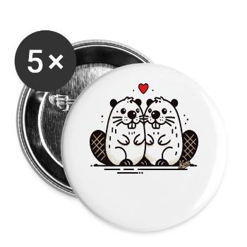 Beaver couple in love - Buttons large 2.2''/56 mm (5-pack) - white - Front