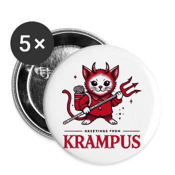 Greetings from Krampus Cat Funny Christmas Design - Buttons large 2.2''/56 mm (5-pack) - white - Front