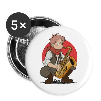 Un garçon joue du saxophone - Lot de 5 grands badges (56 mm) - blanc - Devant