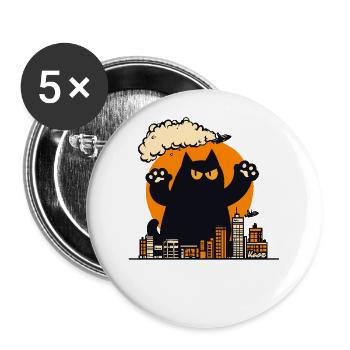 Angriff der Monster Katze - Buttons groß 56 mm (5er Pack) - Weiß - Vorne