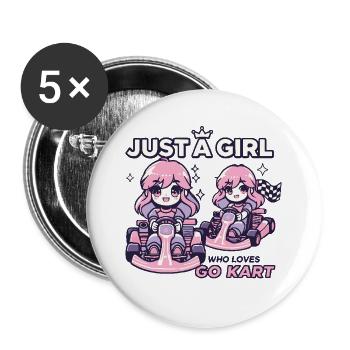 Une fille dans une aventure de karting - Lot de 5 grands badges (56 mm) - blanc - Devant