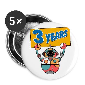 J’ai trois ans 3 ans Troisième anniversaire Robot - Lot de 5 grands badges (56 mm) - blanc - Devant
