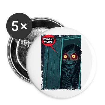 Skeleton horror mom calls: Dinner is ready! - Buttons large 2.2''/56 mm (5-pack) - white - Front