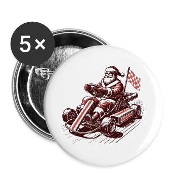 Père Noël en kart - Lot de 5 grands badges (56 mm) - blanc - Devant
