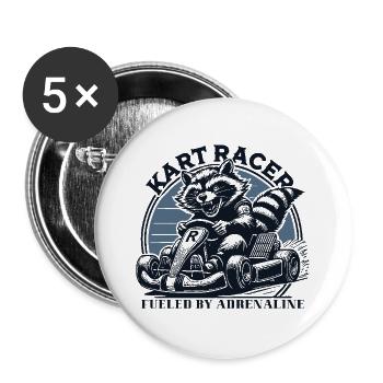 Kart Racer Raton laveur Go-Kart Adrenaline - Lot de 5 grands badges (56 mm) - blanc - Devant