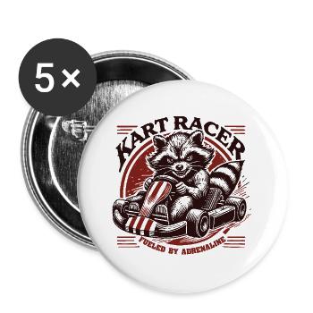 Kartfahrer Waschbär Adrenalin Angetrieben Go-Kart - Buttons groß 56 mm (5er Pack) - Weiß - Vorne