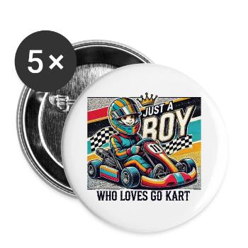 Garçon qui aime les courses de karting - Lot de 5 grands badges (56 mm) - blanc - Devant