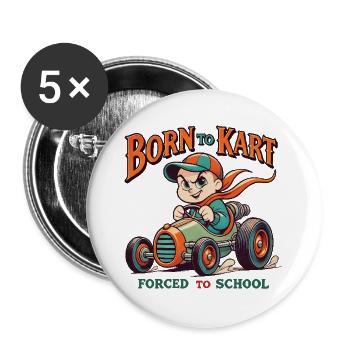 Born To Kart Rétro Cartoon Look - Lot de 5 grands badges (56 mm) - blanc - Devant