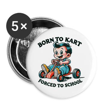 Go-Kart Retro Cartoon Geboren Zum Kartfahren - Buttons groß 56 mm (5er Pack) - Weiß - Vorne