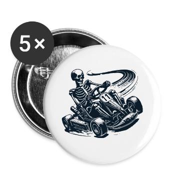 Le skeleton dans l’aventure d’une course de karting - Lot de 5 grands badges (56 mm) - blanc - Devant