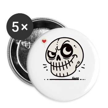 Funny cartoon skull skull with heart - Buttons large 2.2''/56 mm (5-pack) - white - Front