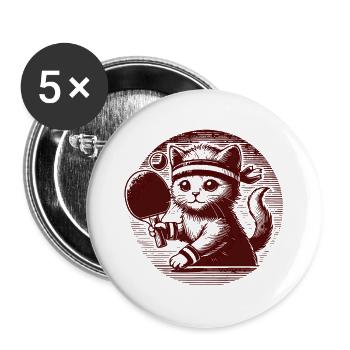 Cute cat playing table tennis in retro style - Buttons large 2.2''/56 mm (5-pack) - white - Front