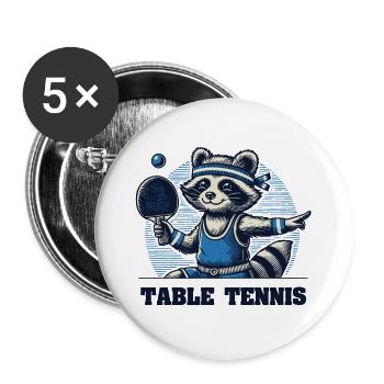 Niedlicher Tischtennis Waschbär Spieler - Buttons groß 56 mm (5er Pack) - Weiß - Vorne