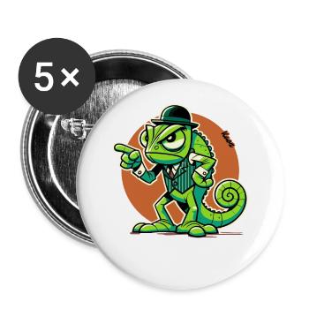 Wütender Chamäleon-Gentleman mit erhobenem Finger - Buttons groß 56 mm (5er Pack) - Weiß - Vorne
