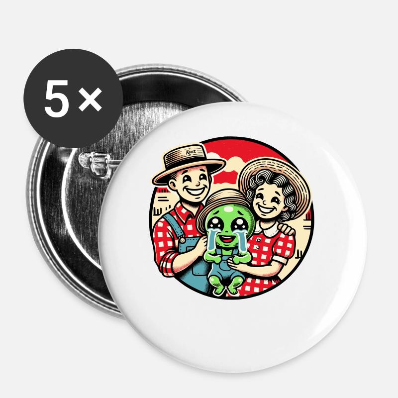 Die Clarks und ihr adoptierter süßer Alien-Junge - Buttons groß 56 mm (5er Pack) - Weiß