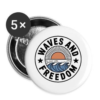 Waves & Freedom | Surfer & Strand Lover - Buttons groß 56 mm (5er Pack) - Weiß - Vorne