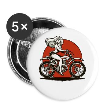 Cool Girl Rides Moto Motocross Rétro - Lot de 5 grands badges (56 mm) - blanc - Devant