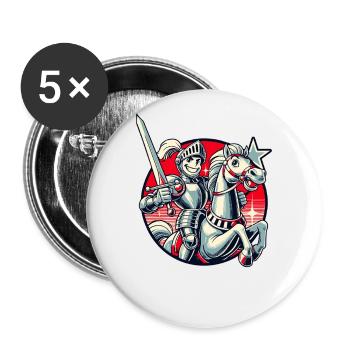 Chevalier médiéval sur son cheval - Lot de 5 grands badges (56 mm) - blanc - Devant