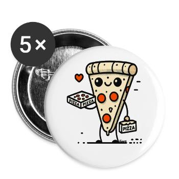 Pizza Slice Boy: Lustiger Lieferjunge - Buttons groß 56 mm (5er Pack) - Weiß - Vorne