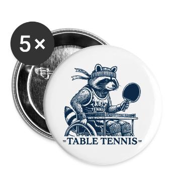 Tischtennis Waschbär Rollstuhlfahrer Vintage - Buttons groß 56 mm (5er Pack) - Weiß - Vorne