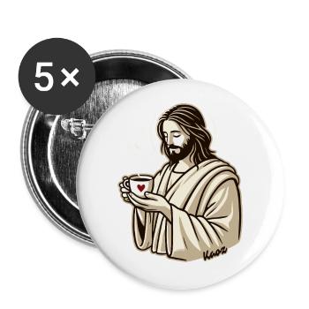 Jesus-Typ liebt Kaffee - Buttons groß 56 mm (5er Pack) - Weiß - Vorne