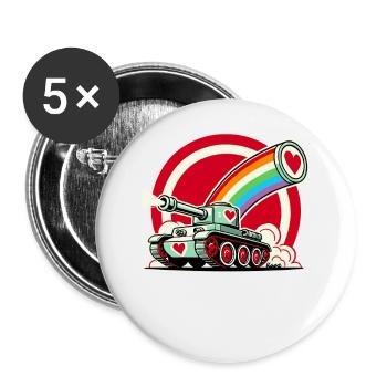 Regenbogen-Panzer, schießt Herzen der Liebe - Buttons groß 56 mm (5er Pack) - Weiß - Vorne