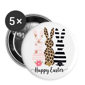 Happy Easter - 3 Easter bunnies wish you a happy Easter - Buttons large 2.2''/56 mm (5-pack) - white - Front