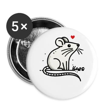 Cute loving mouse with heart - Buttons large 2.2''/56 mm (5-pack) - white - Front