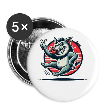 Wildschwein mit Peace-Zeichen - Buttons groß 56 mm (5er Pack) - Weiß - Vorne
