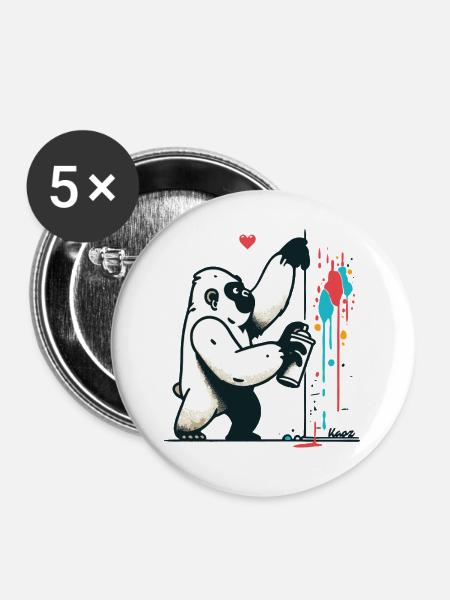 Graffiti-Gorilla mit Spraydose - Buttons groß 56 mm (5er Pack) - Weiß