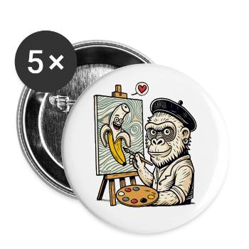 Kunst & Humor: Künstler Gorilla malt Banane - Buttons groß 56 mm (5er Pack) - Weiß - Vorne