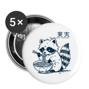 Ramen Nudeln Anime Waschbär Kawaii - Buttons groß 56 mm (5er Pack) - Weiß - Vorne