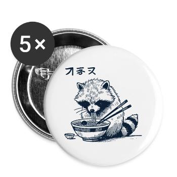 Ukiyo-E Waschbär Ramen Nudeln Retro Japan Kawaii - Buttons groß 56 mm (5er Pack) - Weiß - Vorne