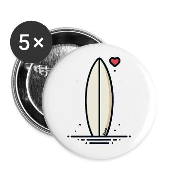 Retro Surfbrett mit Herz - Buttons groß 56 mm (5er Pack) - Weiß - Vorne