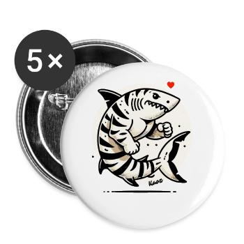 Muskulöser Tigerhai: Hai Kraftpaket der Meere - Buttons groß 56 mm (5er Pack) - Weiß - Vorne
