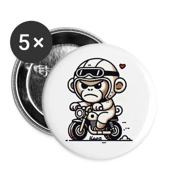Kleiner Biker-Affe auf kleinem Motorrad - Buttons groß 56 mm (5er Pack) - Weiß - Vorne