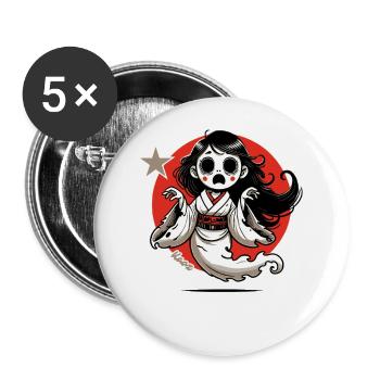 Funny Japanese Cartoon Ghost Geisha - Buttons large 2.2''/56 mm (5-pack) - white - Front
