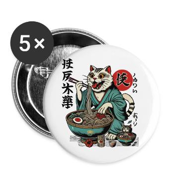 Japanese Retro Ukiyo-E Ramen Noodles Streetwear - Buttons large 2.2''/56 mm (5-pack) - white - Front