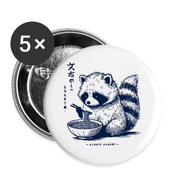 Japan Anime Streetwear Raccoon Ramen Retro Kawaii - Buttons large 2.2''/56 mm (5-pack) - white - Front