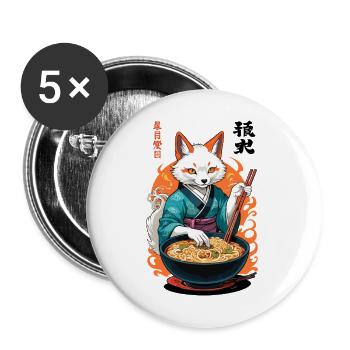 Kitsune Ramen Nudeln Kawaii Japan Retro Ukiyo-e - Buttons groß 56 mm (5er Pack) - Weiß - Vorne