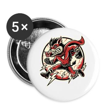 Super sanglier – Rapide comme l’éclair et inarrêtable ! - Lot de 5 grands badges (56 mm) - blanc - Devant