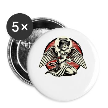 Retro Cartoon Betender Engel - Buttons groß 56 mm (5er Pack) - Weiß - Vorne