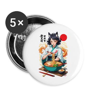 Ramen Ukiyo-E Streetwear Retro Aesthetics Kemonomimi - Buttons large 2.2''/56 mm (5-pack) - white - Front