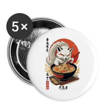 Kitsune Ramen Nouilles Kawaii Japon Rétro - Lot de 5 grands badges (56 mm) - blanc - Devant