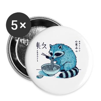 Waschbär Genießt Ramen Nudeln Im Retro-Stil - Buttons groß 56 mm (5er Pack) - Weiß - Vorne